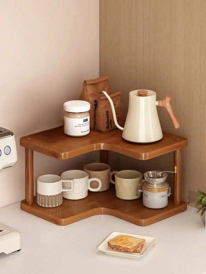 1pc Corner Wooden Desktop Storage Rack