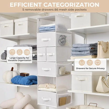 Hanging Closet Organizer and Storage 6 Shelf  Drawers