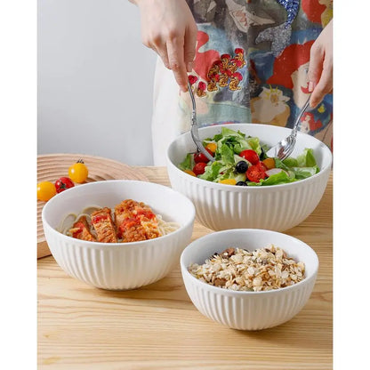 Ceramic Ribbed Nesting White Bowls