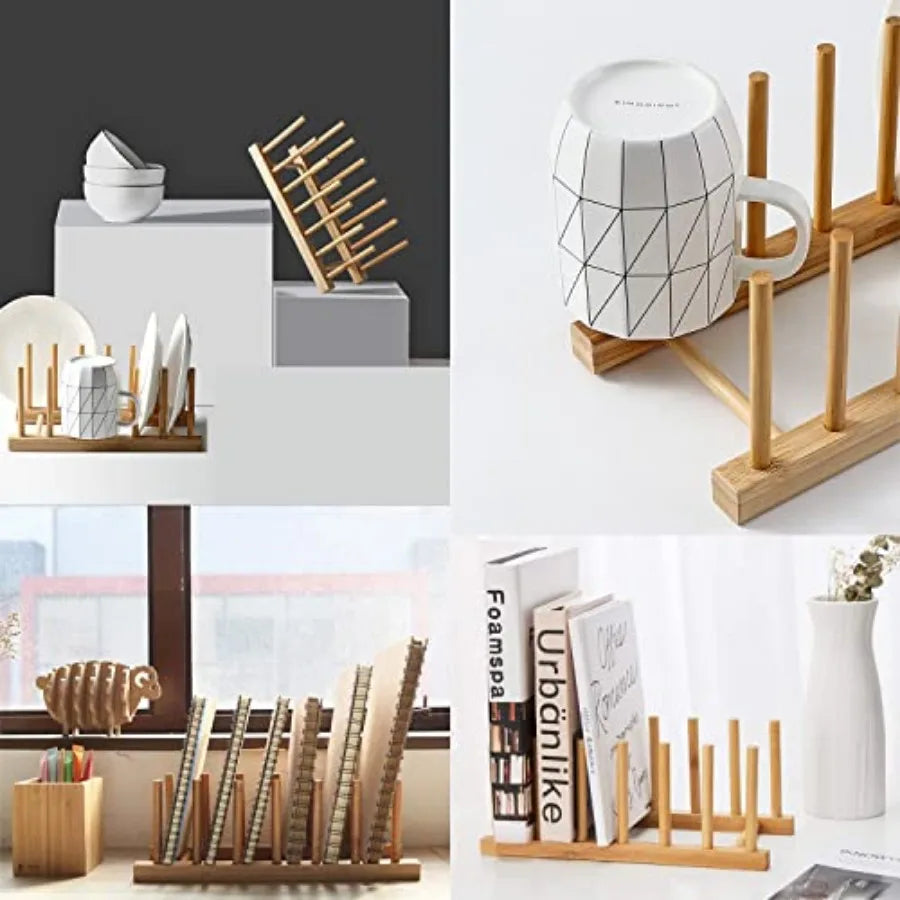 Bamboo Wooden Dish Rack and Lid Organizer