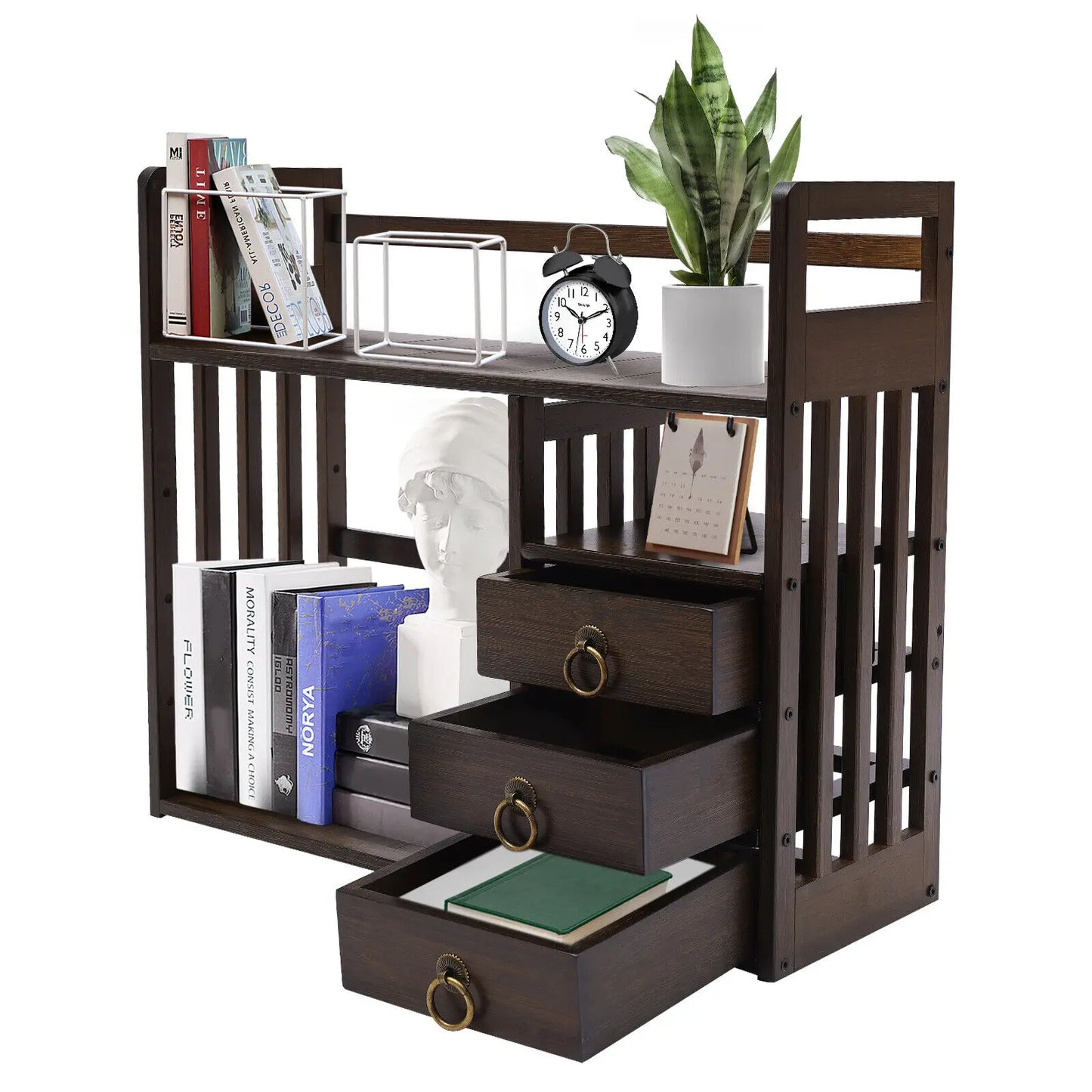 Desktop Bookshelf Bamboo Organizer Rack Storage Shelves