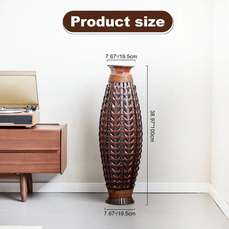 Handwoven Bamboo Floor Vase, 38.97" Tall