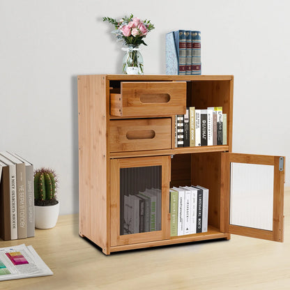 2-Tier Bamboo Kitchen Storage Cabinet with Drawers