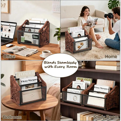Rustic Wood Magazine File Holder Organizer