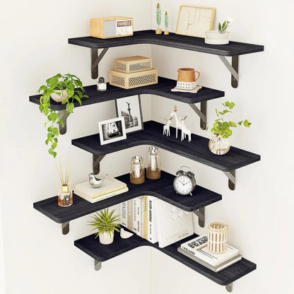 Rustic Wood Corner Shelves Set