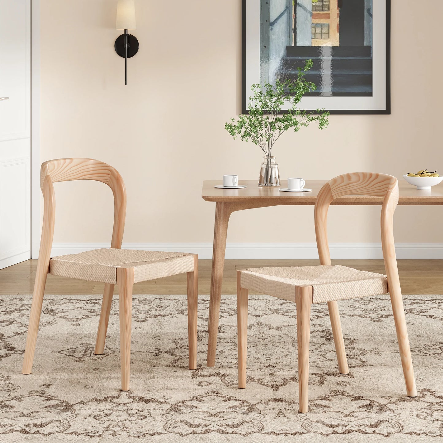 Set of 2 Ash Wood Stackable Dining Chairs