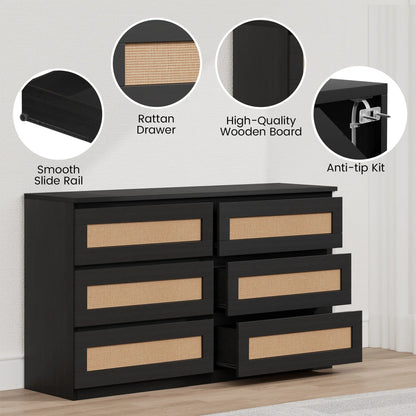 Modern Rattan 6-Drawer Dresser Storage Cabinet