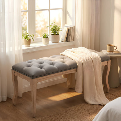 43.3" French Vintage Tufted Bench Solid Wood