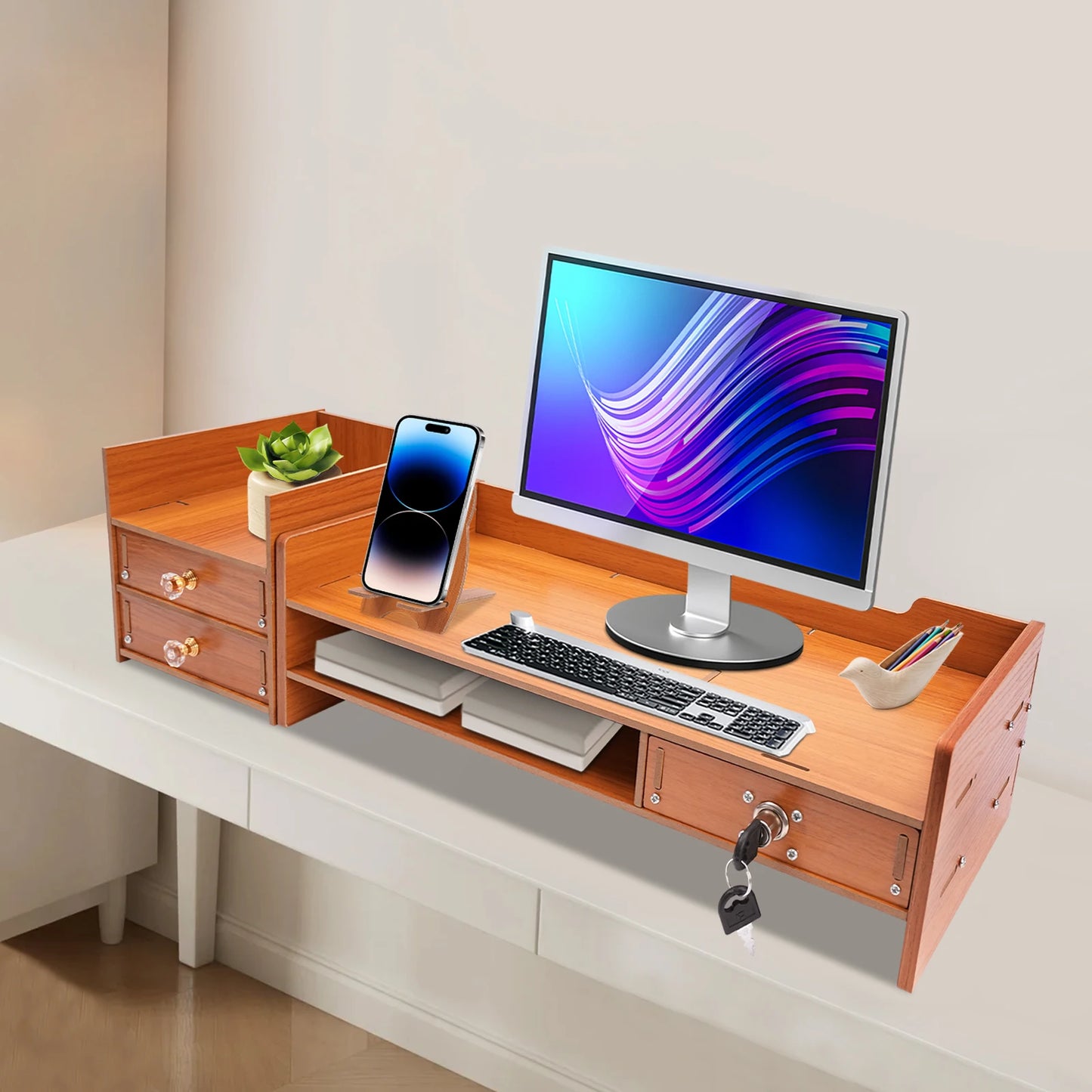Wooden Desk Monitor Riser Computer Stand