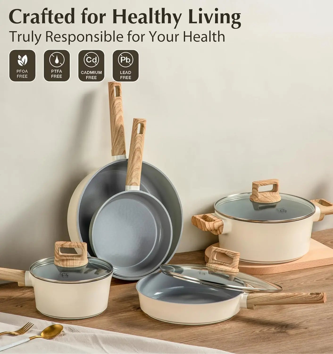 Nonstick Ceramic Cookware Set with Stay-Cool Handles
