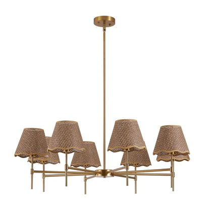 8-Light Boho Rattan Chandelier with Adjustable Height