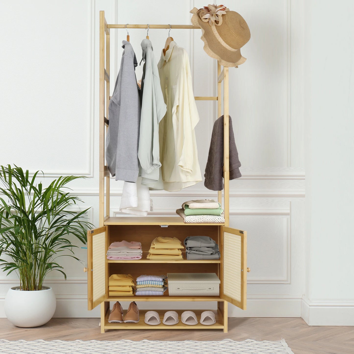Clothing Stand Multifunctional Bamboo Rack Closet Organizer
