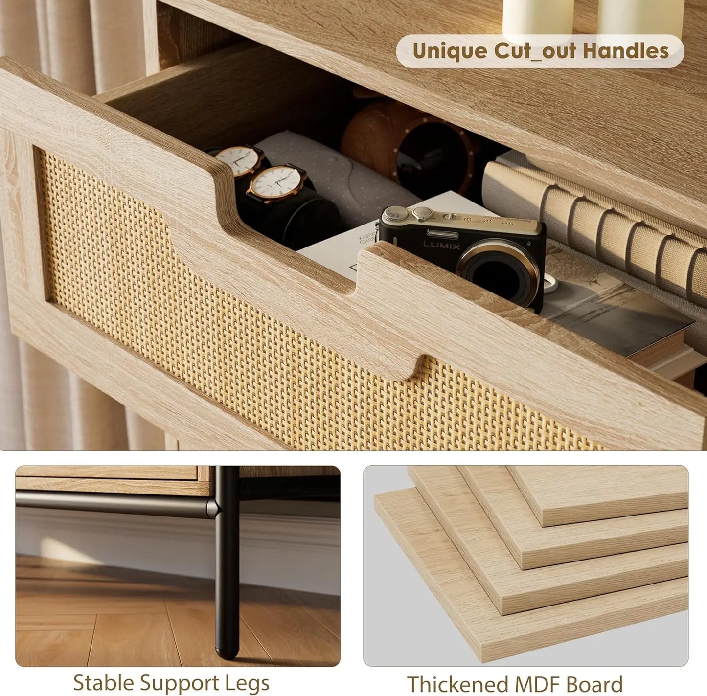 47 Inch Tall Rattan 5-Drawer Dresser