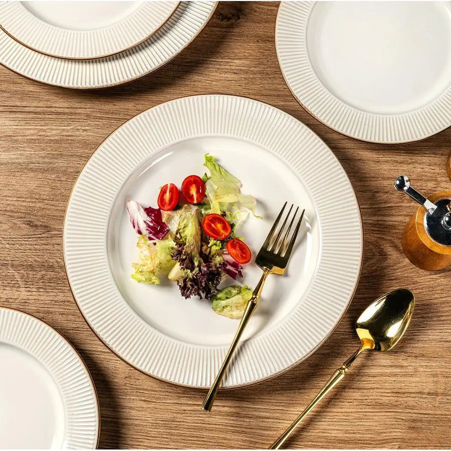 12 pcs Embossed Elegant Stoneware Plates and Bowls Sets