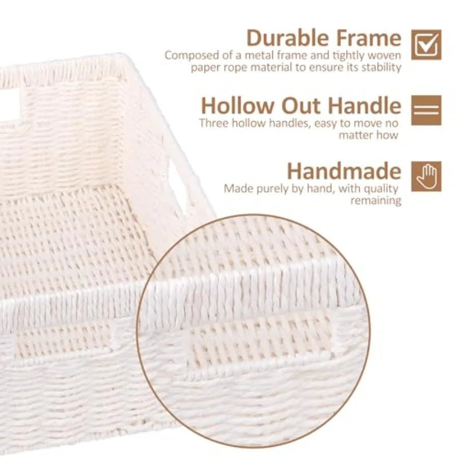 Paper Rope Shelf Baskets with Built-in Handles