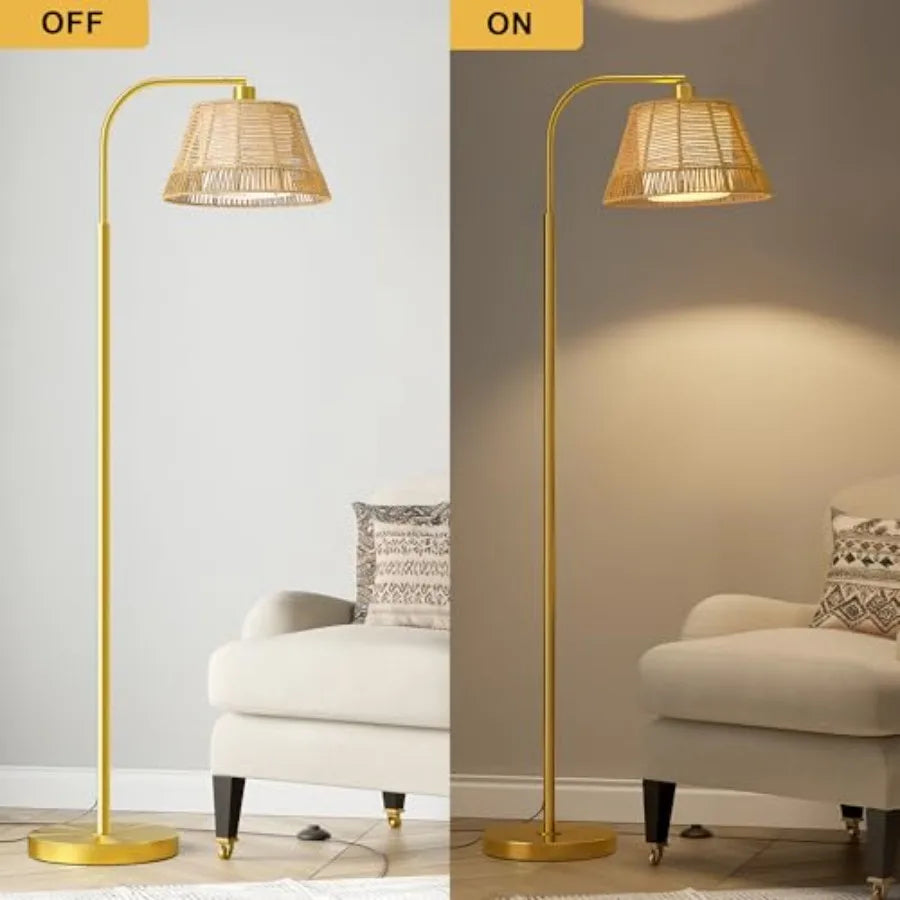 Rattan Boho Floor Lamp for Living Room