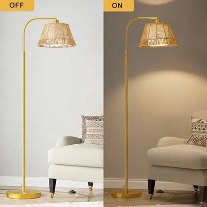 Rattan Boho Floor Lamp for Living Room