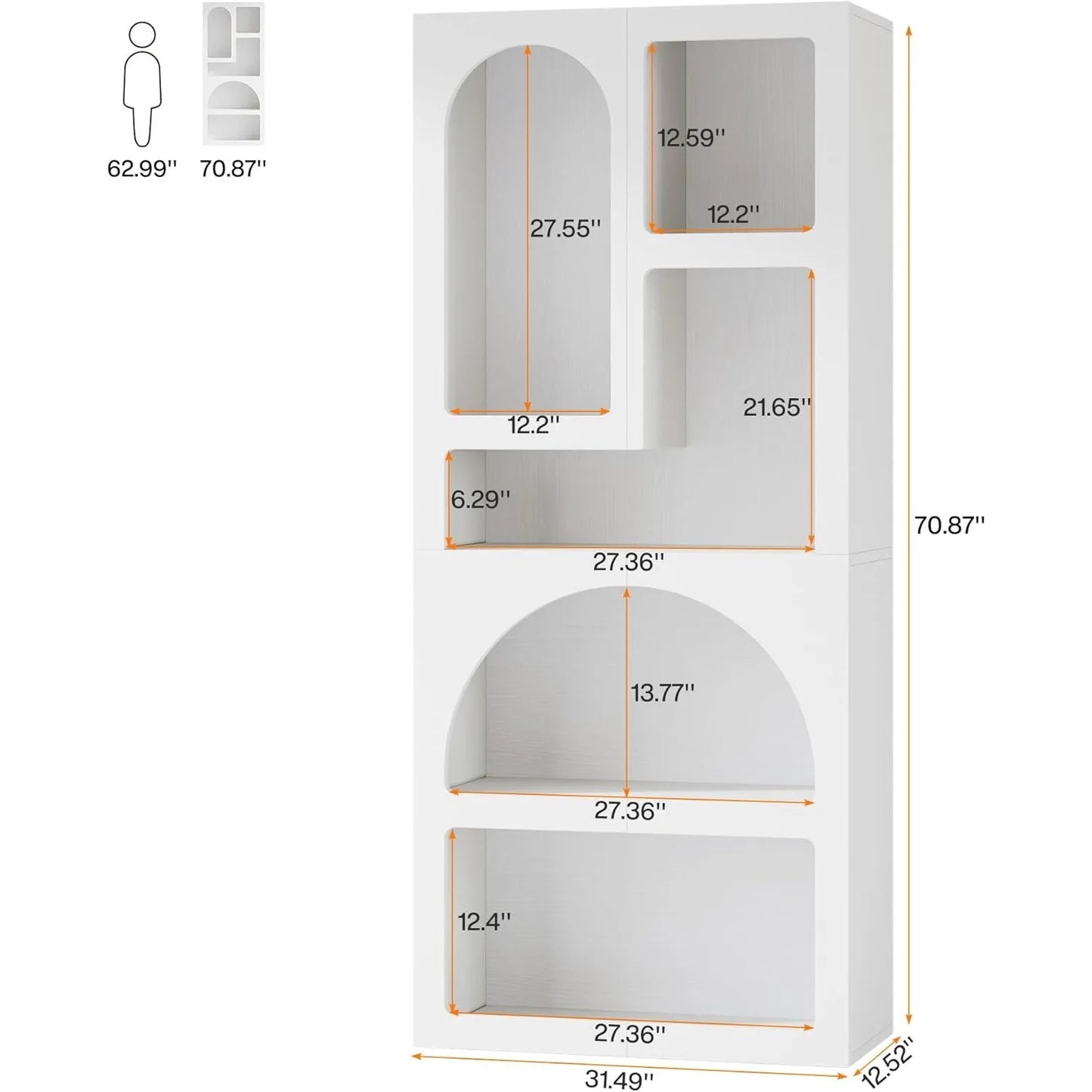 White Arched Bookcase with 5 Irregular Storage Shelves