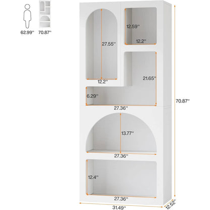 White Arched Bookcase with 5 Irregular Storage Shelves