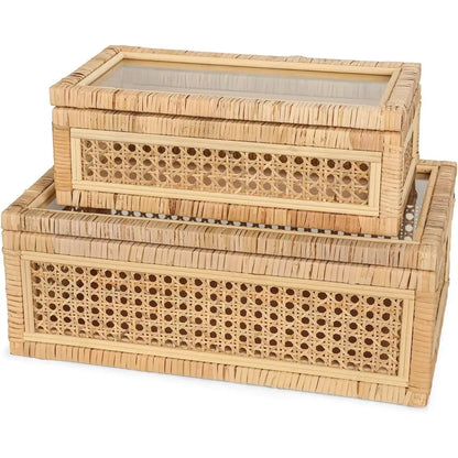 Large Handwoven Boho Rattan Display Boxes