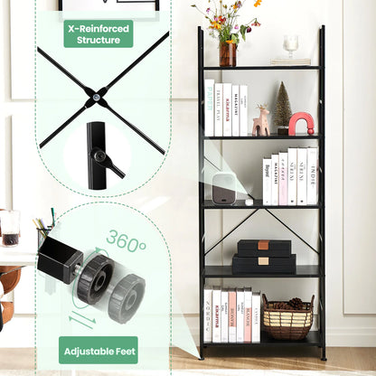5 Tier Wooden Display Bookshelf Storage