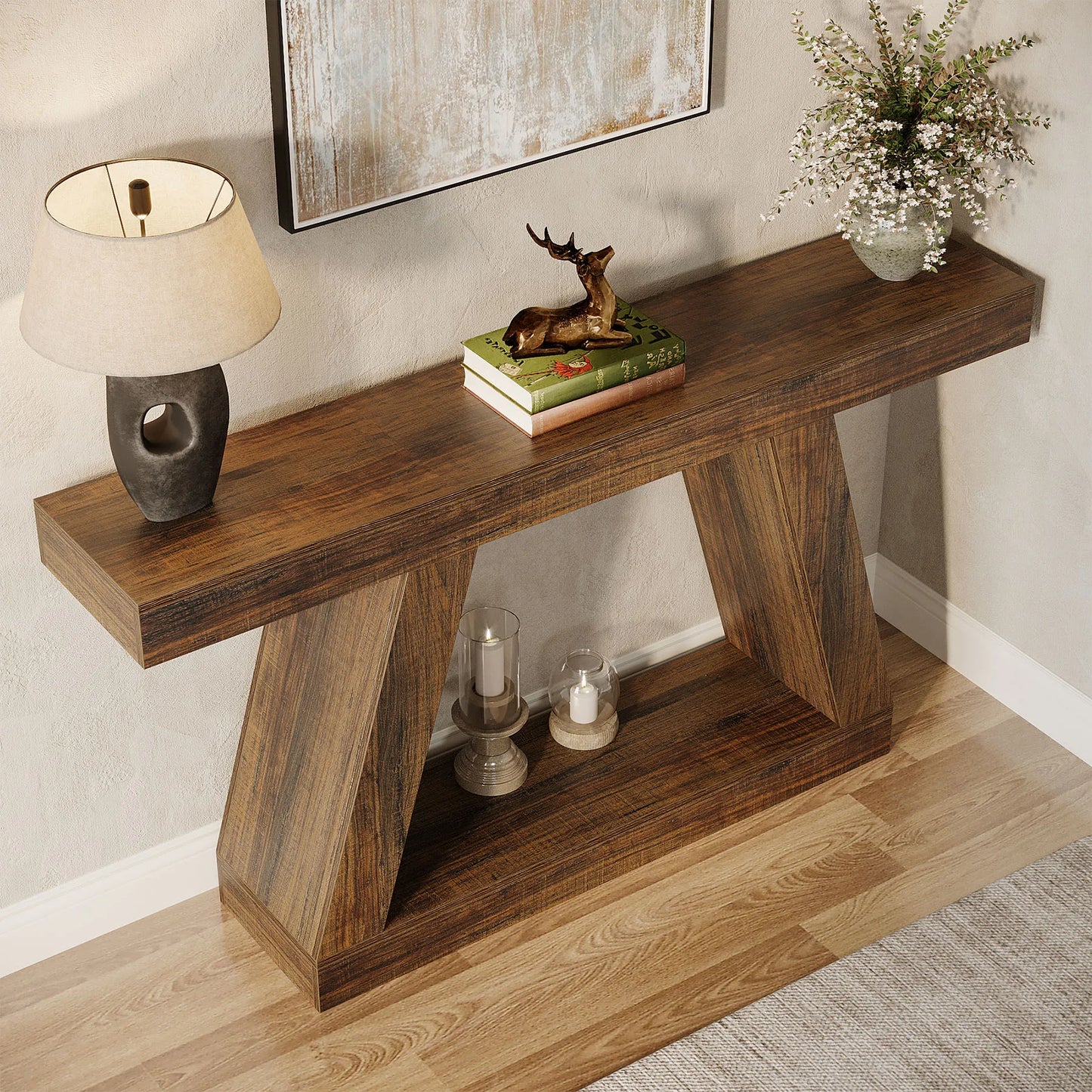 55-Inch Rustic Console Sofa Table with Storage