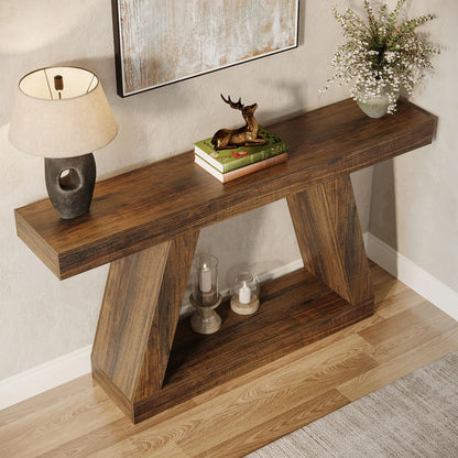 55-Inch Rustic Console Sofa Table with Storage