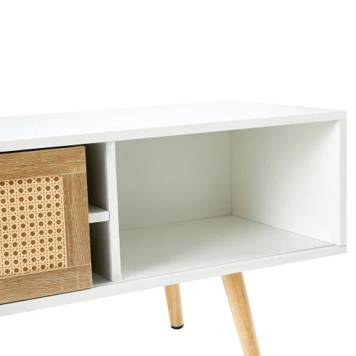 55.12-inch Rattan TV Cabinet Double Sliding Door Storage