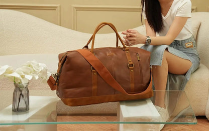 Leather Travel Duffel Weekender Bag for Men and Women
