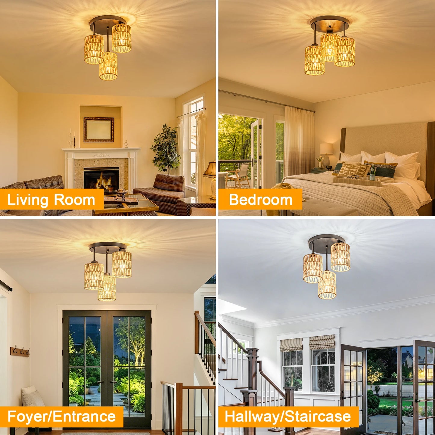 3-Lights Boho Light Fixtures Ceiling Mount