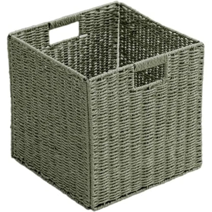 Handwoven Paper Woven Cube Basket with Handles