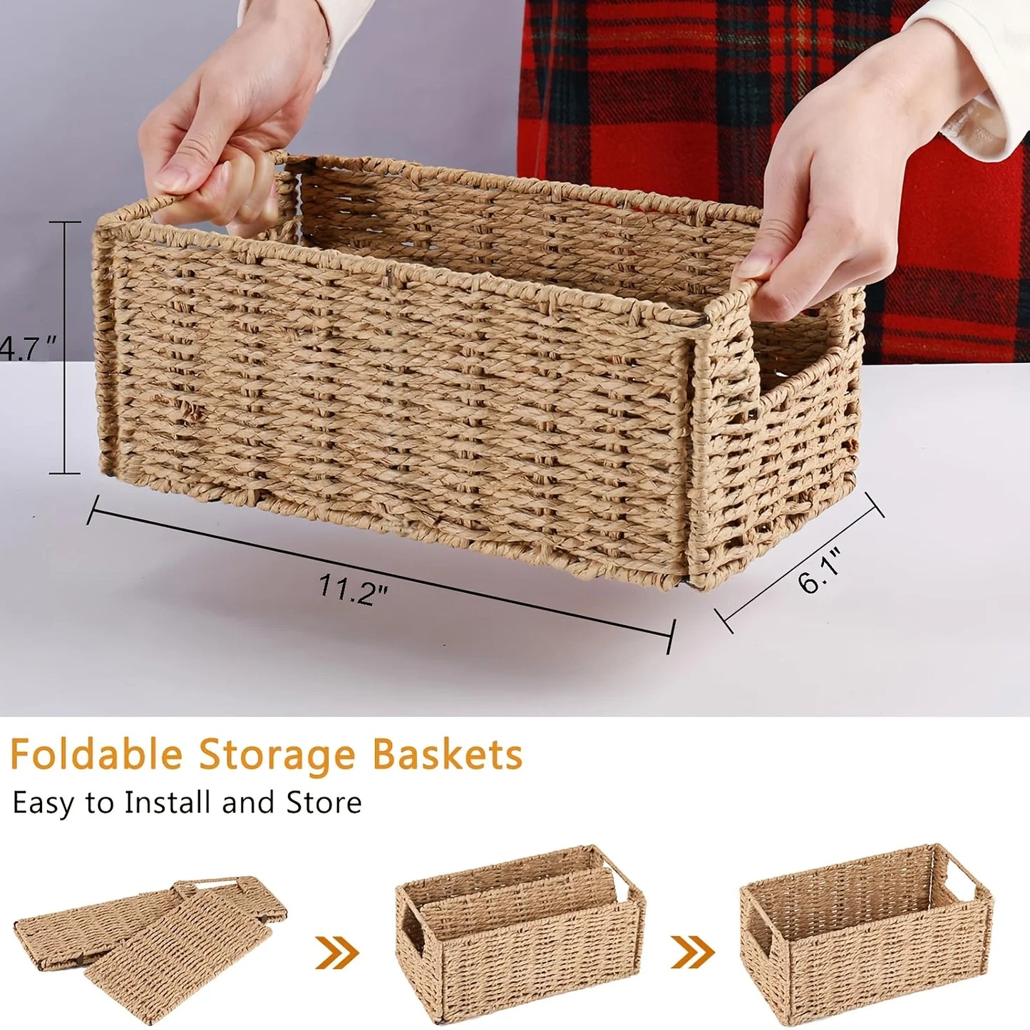 1/2/4 Pack Boho Style Paper Rope Storage Baskets