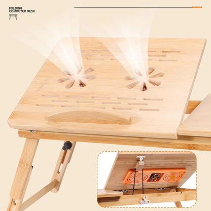 Adjustable Bamboo Laptop Desk  Foldable Tray