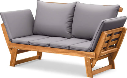 Acacia Wood Patio Loveseat with Soft Cushions