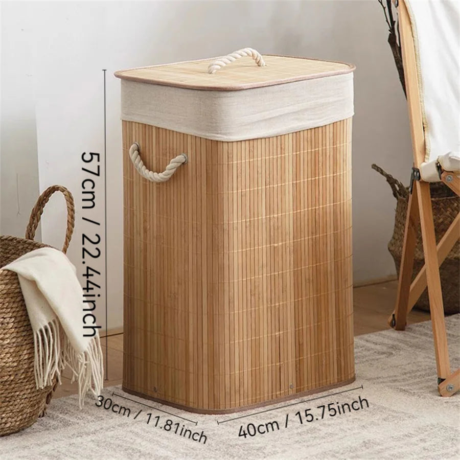 Bamboo Foldable Storage Basket Large Laundry Organizer