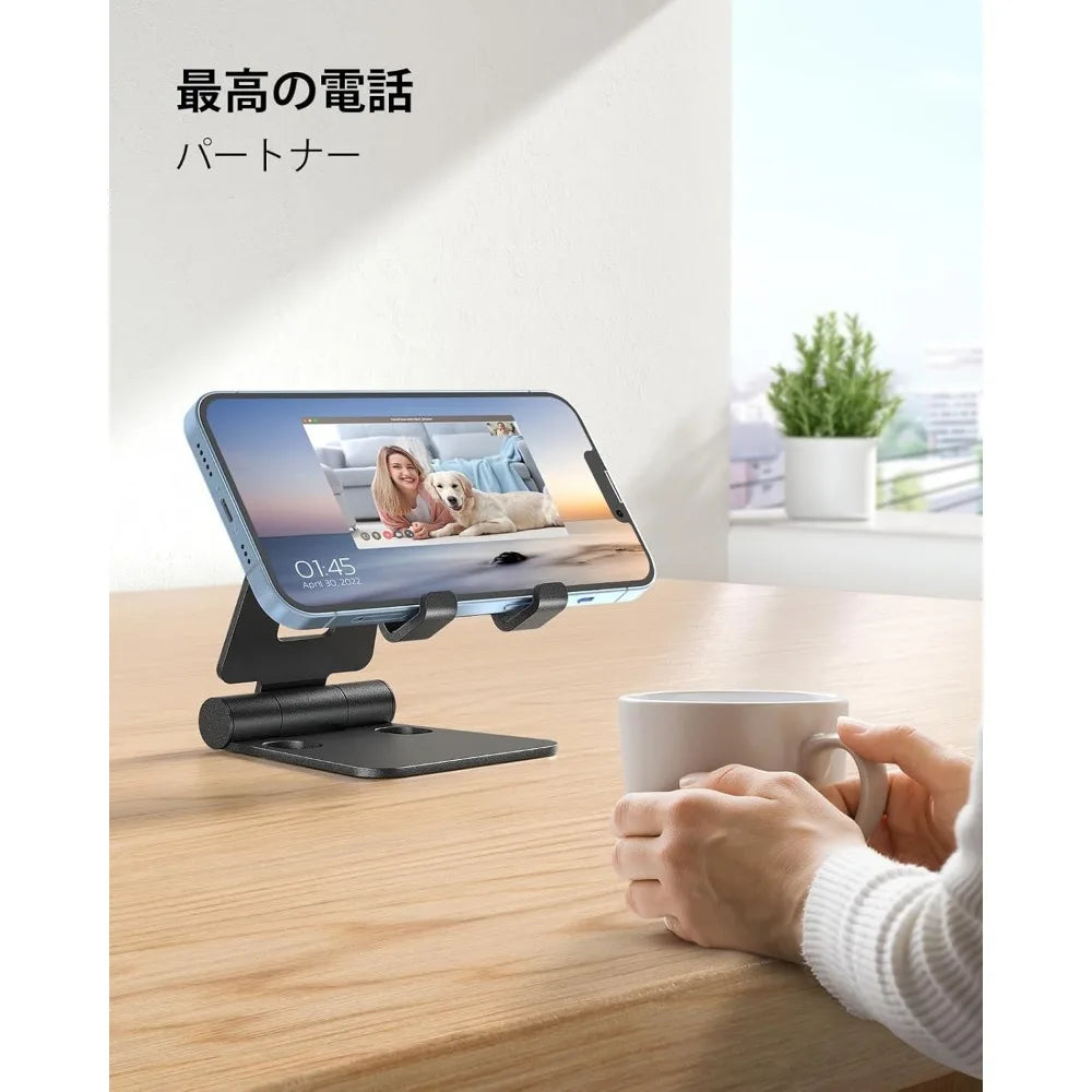 Nulaxy Dual Folding Cell Phone Stand, Fully Adjustable Foldable Desktop Phone Holder Cradle Dock Compatible with Phone 16 15 14