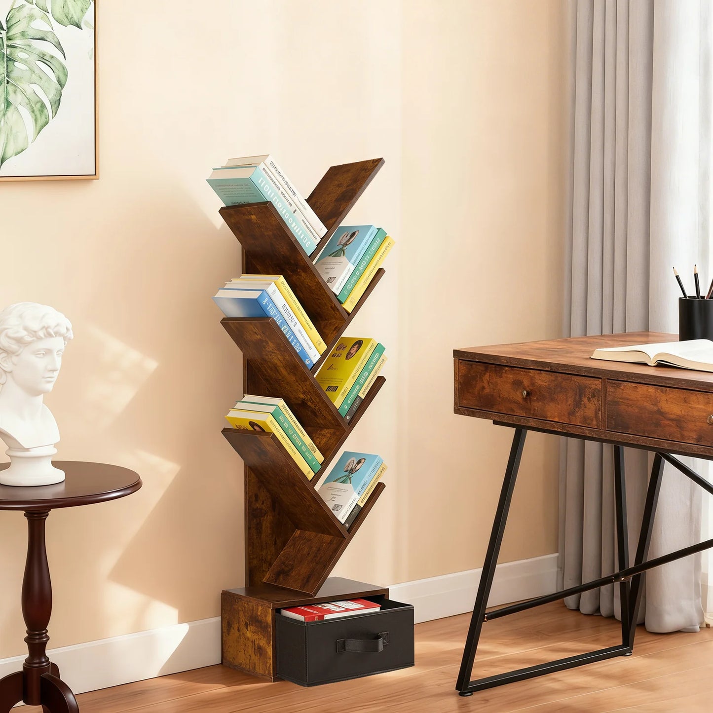 7-Tier Tree Bookshelf with Drawer