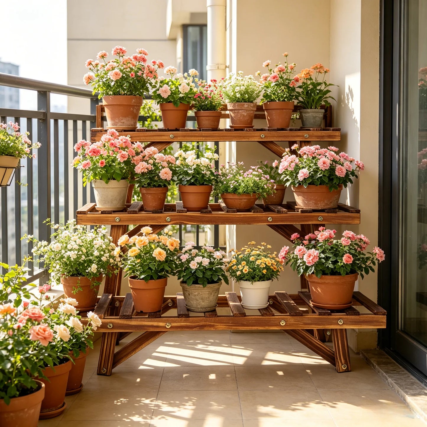 3 Tier Ladder Shelf Wood Plant Stand Organizer