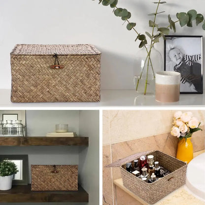 Wicker Baskets Bin with Lid Handwoven Storage Basket
