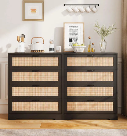 4 Drawer Wooden Rattan Dresser