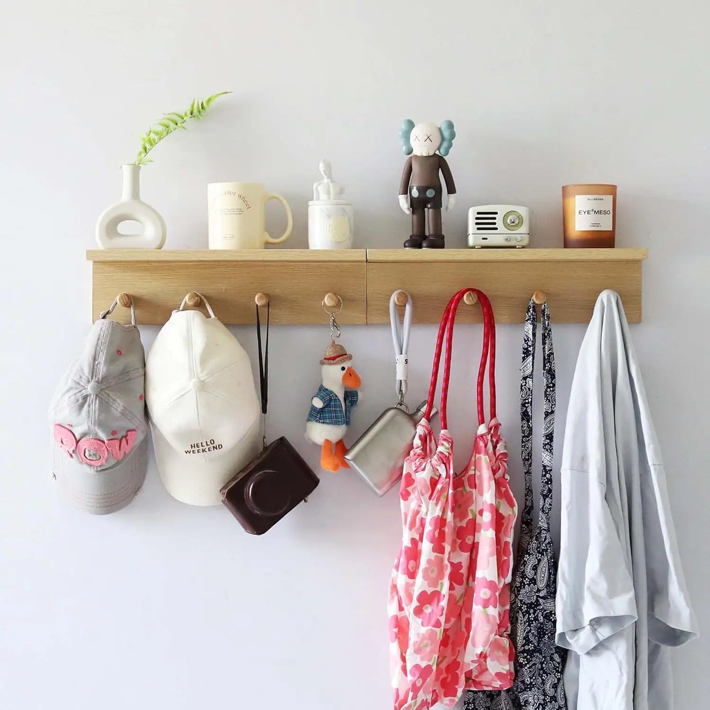 Wall-Mounted Wooden Coat Rack with Shelf