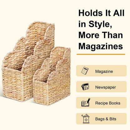 Water Hyacinth Magazine Holders with Scalloped Edge