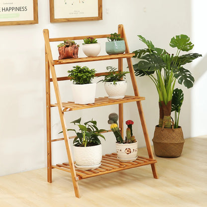 3 Tiers Bamboo Ladder Plant Stand Display Rack