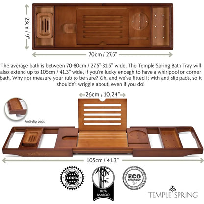 Adjustable Wooden Bathtub Caddy with Soap Dish
