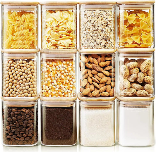 12-Pack Square Glass Jars Storage Container