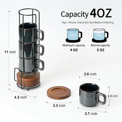 Stackable Porcelain Espresso Cups with Saucers