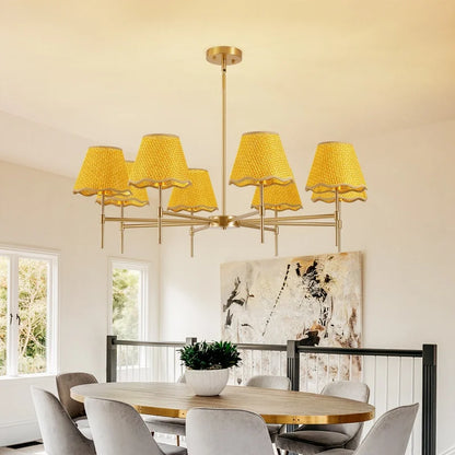 8-Light Boho Rattan Chandelier with Adjustable Height