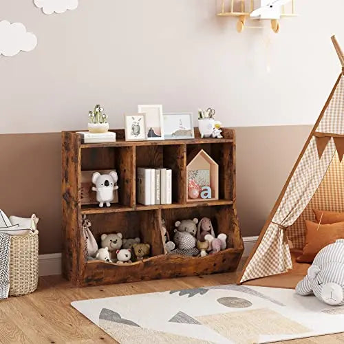 Rustic Brown Wooden Multi-Cubby Organizer