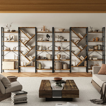 Triple 5 Tier Bookshelf Large Wooden Bookcase