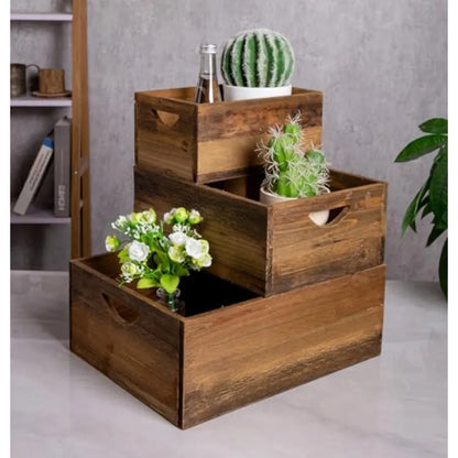 Set of 3 Rustic Distressed Wood Nesting Crates